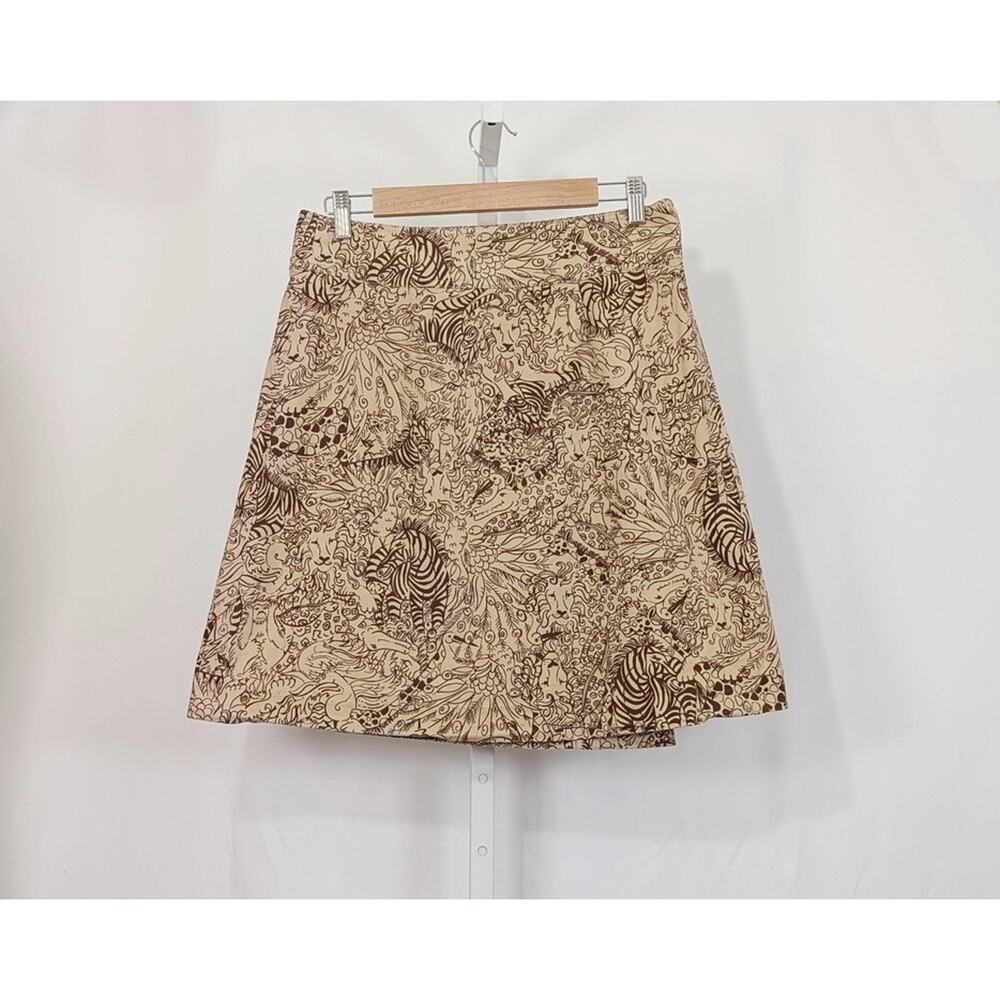 Lilly Pulitzer Wrap Skirt Tan Corduroy The In Crowd Animal Print Women's Size 4 - Picture 5 of 7